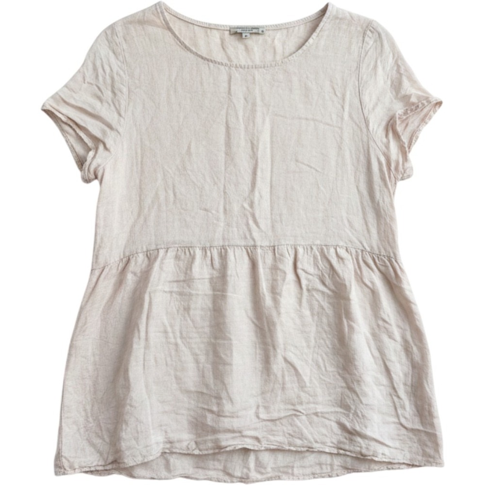 Francesca Bettini Womens 100% Linen Peplum Top Beige Made In Italy Size Small